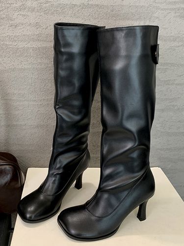 Bottes noires hautes à talons hauts et bout carrés - milanoo.com - Modalova