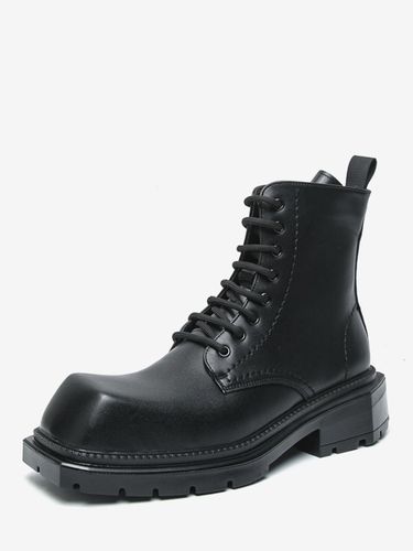 Bottes habillées rigides à bout carré chaussures habillées en cuir à lacets avec semelle épaisse - milanoo.com - Modalova