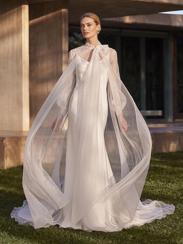 Robe de mariée 2 pièces décolleté manches longues taille naturelle avec traîne - milanoo.com - Modalova