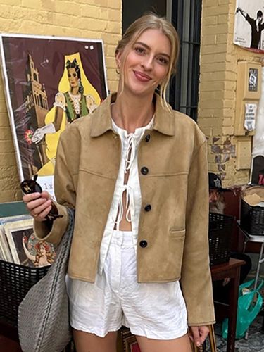 Veste courte vintage en daim 2025 - milanoo.com - Modalova