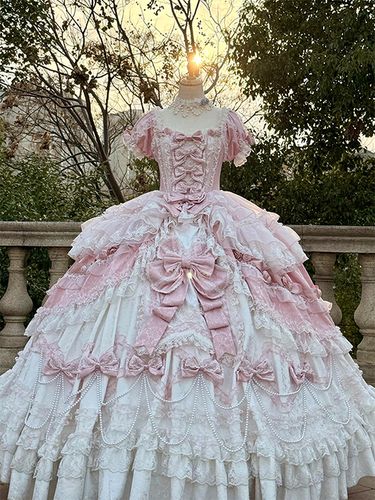 Robe Lolita féerique en dentelle nœud manches courtes longueur au sol - milanoo.com - Modalova