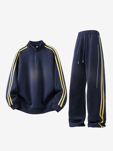 Ensemble de survêtement 2 pièces col montant manches longues sweat-shirt rayé et pantalon - milanoo.com - Modalova