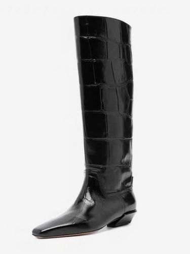 Bottes hautes à motif pierre bout carré et talon épais - milanoo.com - Modalova
