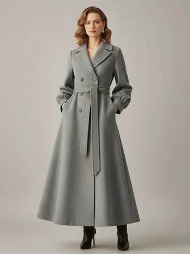 Manteau long croisé en laine avec ceinture et manches bouffantes 2026 - milanoo.com - Modalova