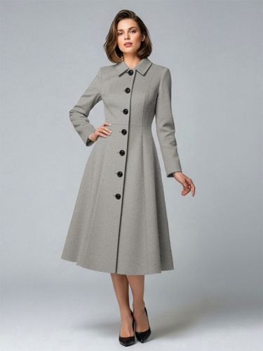 Manteau mi-long en laine coupe trapèze col chemise collection 2026 - milanoo.com - Modalova