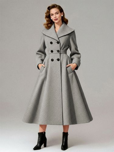 Manteau vintage croisé en laine coupe trapèze col châle (collection 2026) - milanoo.com - Modalova