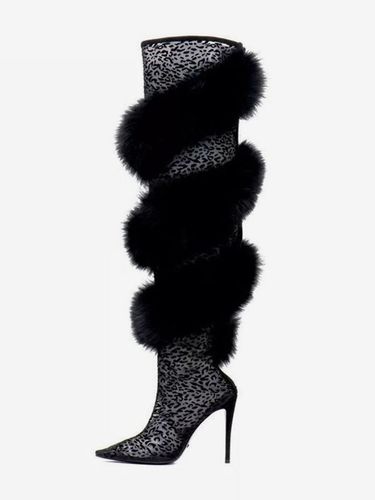 Bottes noires au-dessus du genou avec détails en fausse fourrure et talons hauts Bottes sexy au-dessus du genou - milanoo.com - Modalova