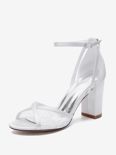 Chaussures de mariage en dentelle à bout ouvert et talon épais avec bride à la cheville - milanoo.com - Modalova
