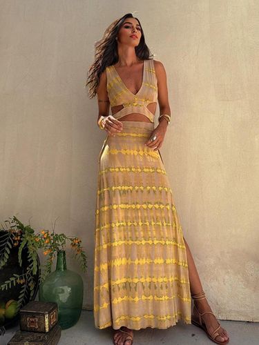 Robe longue tie-dye - Robe d'été bohème fluide sans manches décolleté en V et fente haute - Idéale pour les vacances d'été à la plage 2026 - milanoo.com - Modalova