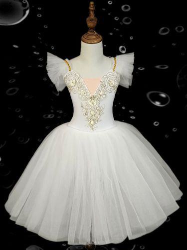 Robe de danse de ballet pour enfants jupe de ballet à volants brodés et dos nu pour spectacle de danse pour enfants - milanoo.com - Modalova