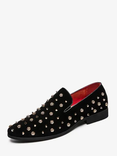Mocassins à rivetss pointes dorées en daim cuir motif floral faciles à enfiler formels décontractés pour mariage bal danse chaussures plates - milanoo.com - Modalova