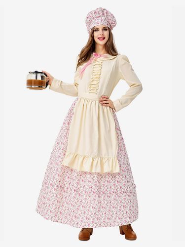 Costumes d\'Halloween pour femmes tablier élégant chapeau ensemble en polyester à imprimé floral costumes de vacances - milanoo.com - Modalova