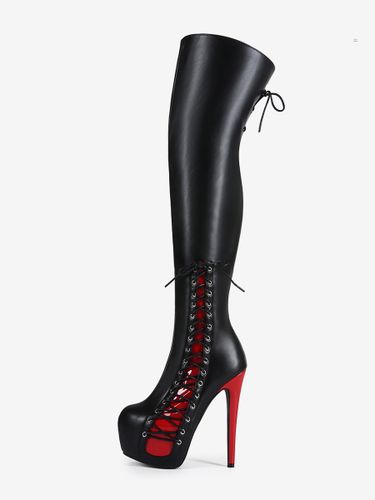 Bottes cuissardes sexy unisexes à plateforme et lacets à talons hauts au-dessus du genou - milanoo.com - Modalova