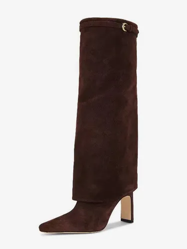 Bottes hautes en daims bottes hautes à bout pointu et rabattables - milanoo.com - Modalova