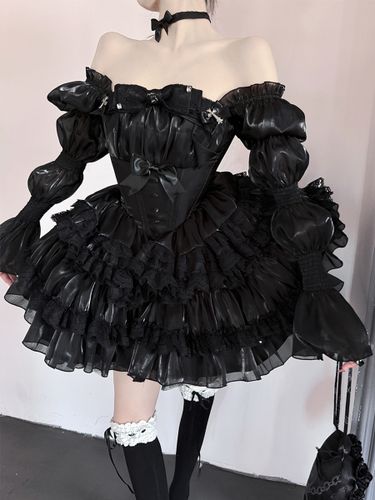 Robe bustier style gothique Lolita robe de princesse bouffante détaillée en dentelle avec robe en tulle superposé - milanoo.com - Modalova
