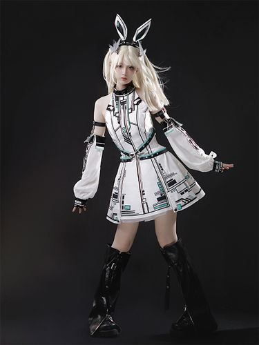 Robe gothique Lolita Future Battle Princess style Punk Tech JSK avec coiffe et manches pour les bras - milanoo.com - Modalova