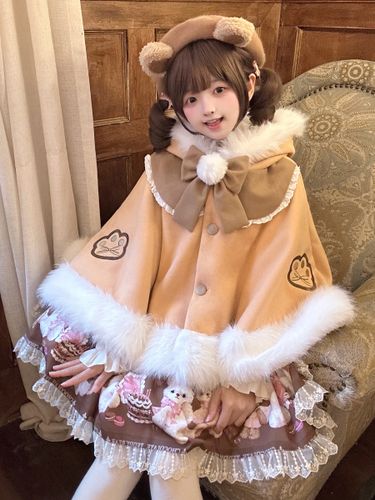 Cape Sweet Lolita doublée en peluche cape de Noël à capuche avec broderie - milanoo.com - Modalova