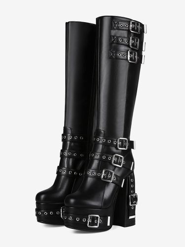 Bottes sexys cloutées à boutons montantes jusqu'aux genoux à plateforme et talons hauts pour un style punk - milanoo.com - Modalova
