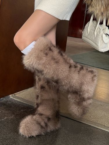 Bottes en fausse fourrures bout rond plates montantes jusqu'aux genoux - milanoo.com - Modalova