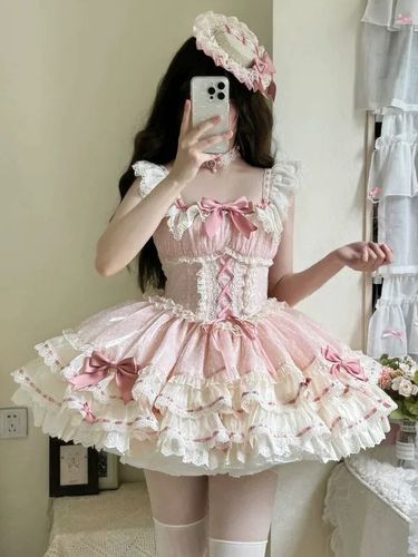 Robe Lolita de ballet douce sans manches à lacets ras du cou et volants robe Lolita avec chapeau - milanoo.com - Modalova