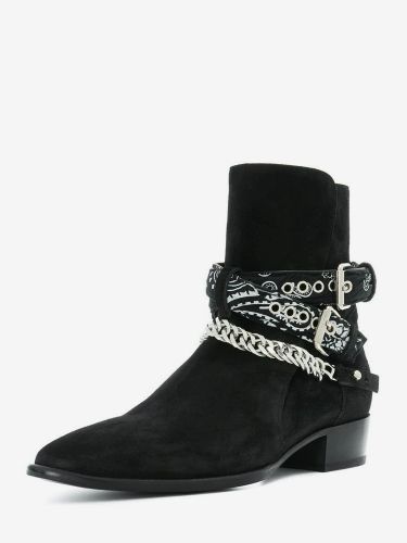 Bottines en daim bout rond détail chaîne talon épais - milanoo.com - Modalova
