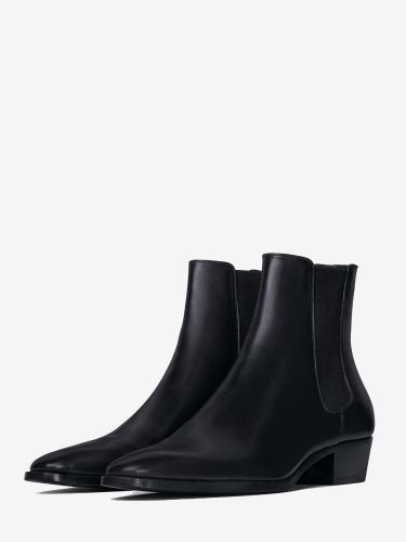 Bottines Chelsea en cuir véritable bout rond à enfiler et talon épais - milanoo.com - Modalova