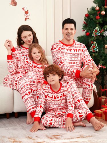 Pyjamas de Noël familiaux classiques à imprimé rennes et blancs collection 2026 - milanoo.com - Modalova