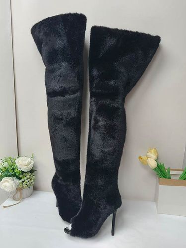 Bottes cuissardes en fausse fourrure à bout ouvert et talons hauts - milanoo.com - Modalova