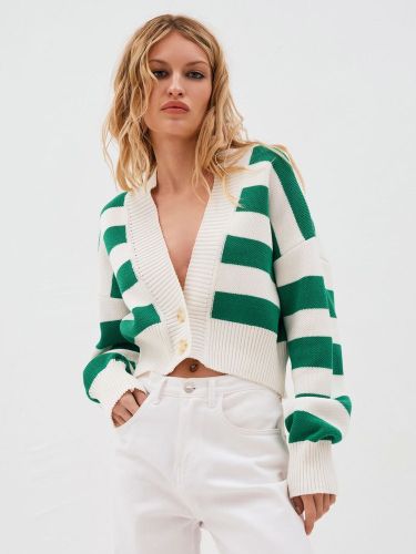 Gilet court rayé à col en V pull boutonné en maille 2026 - milanoo.com - Modalova