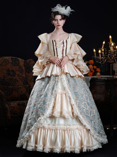 Robe de bal vintage rococo à volants et blocs de couleurs manches longues - milanoo.com - Modalova