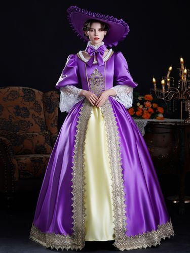 Robe de bal baroque vintage en dentelle violette à manches longues et blocs de couleur - milanoo.com - Modalova