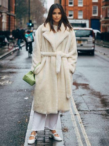 Manteau long en fourrure de renard avec revers crantés et ceinture Veste d'hiver écologique 2026 - milanoo.com - Modalova