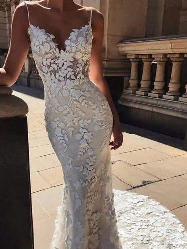 Robe de mariée sirène en dentelle à bretelle dos nu à grande traîne - milanoo.com - Modalova