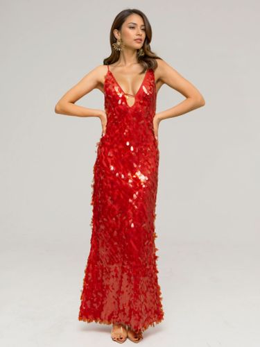 Robe longue à paillettes en décolleté en V profond bretelles spaghetti robe longue de soirée formelle sexys 2026 - milanoo.com - Modalova