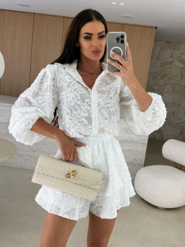 Ensemble deux pièces en jacquard chemise à manches longues et short superposé 2026 - milanoo.com - Modalova