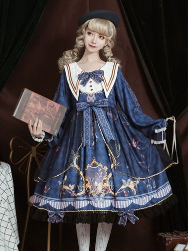 Robe académique Lolita OP manches longues dentelle volante Douce Lolita robe Chic - milanoo.com - Modalova