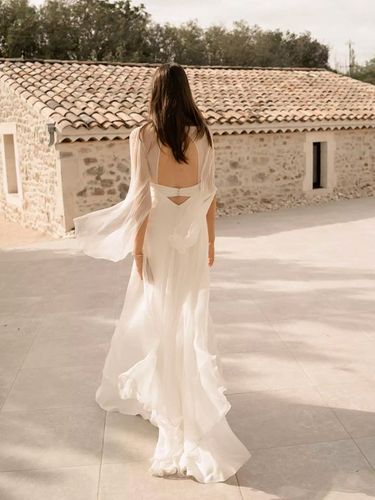 Robe de mariage civil robe de bal col en V manches longues robe de mariée bohème - milanoo.com - Modalova