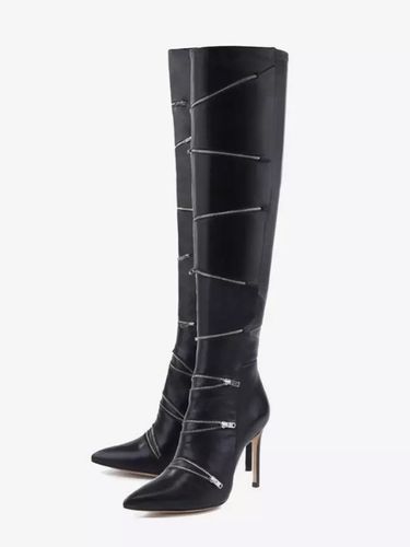Bottes noires au-dessus du genou bout pointu fermeture éclair talon haut cuissardes - milanoo.com - Modalova