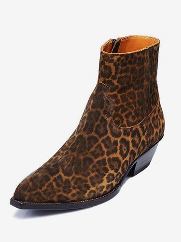 Bottines Chelseas en cuir avec poils de poney et motif léopard et bottes à talon avec fermeture éclair latérale - milanoo.com - Modalova