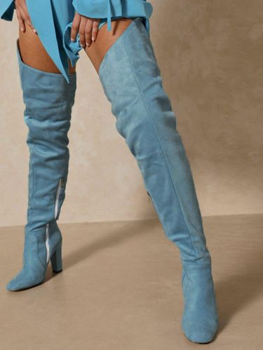 Cuissardes à mollet larges bottes hautes en daim à talon épais cuissardes au-dessus du genou - milanoo.com - Modalova