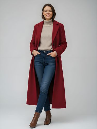 Manteau long droit en laine à simple boutonnage et revers cranté classique collection 2026 - milanoo.com - Modalova