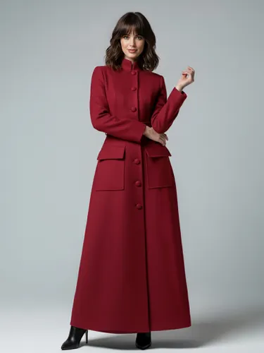 Manteau long maxi en laine avec col montant et poches à rabat 2026 - milanoo.com - Modalova