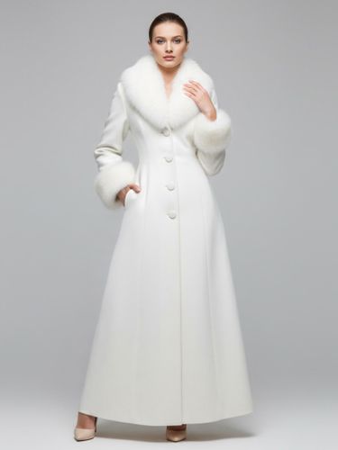 Manteau long en laine avec col et poignets en fausse fourrure 2026 - milanoo.com - Modalova