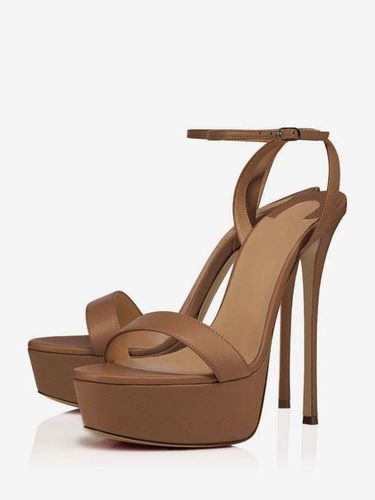 Sandales À Talonss Nude Cuir Véritable Plateforme Talon Aiguille Bride À La Cheville Sandales Habillées - milanoo.com - Modalova