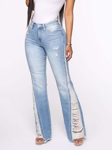 Jean évasé à effet usé et effiloché - Denim bootcut sexy délavé bleu clair - Tenue de soirée printanière 2026 - milanoo.com - Modalova