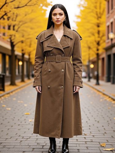 Trench-coat en faux daim - Veste maxi rétro croisée ceinturée - Style printemps-été 2026 - milanoo.com - Modalova