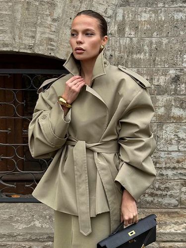 Trench-coat court - Coupe-vent court chic à ceinture croisée - Vêtements d'extérieur décontractés pour le printemps et le bureau 2026 - milanoo.com - Modalova