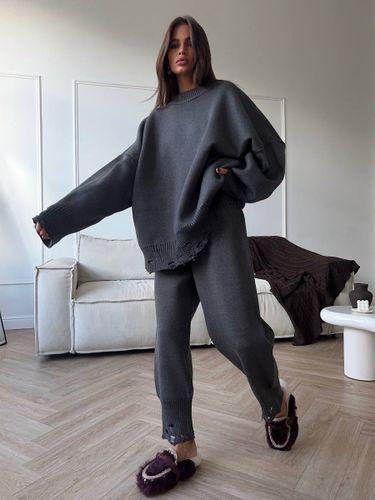 Ensemble 2 pièces oversize en maille - Pull et pantalon décontractés effet usé - Tenue d'intérieur confortable pour le printemps 2026 - milanoo.com - Modalova