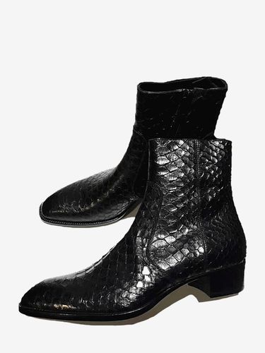 Bottines en cuir véritable bout rond lacets - milanoo.com - Modalova