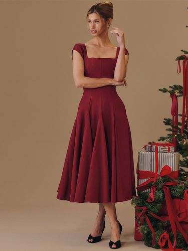 Robe midi élégante à col carré et coupe trapèze - Robe d'été vintage sans manches cintrée et évasée - Idéale pour les invités aux mariages - milanoo.com - Modalova